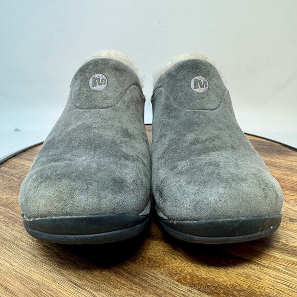 Merrell Falcon Performance Suede Shearling Lined Mule Slip On Grey Women's 10 - Picture 2 of 9